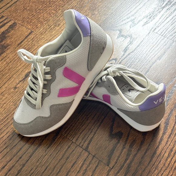 Veja Shoes - Veja Gray and Pink Sneakers with Purple Heel